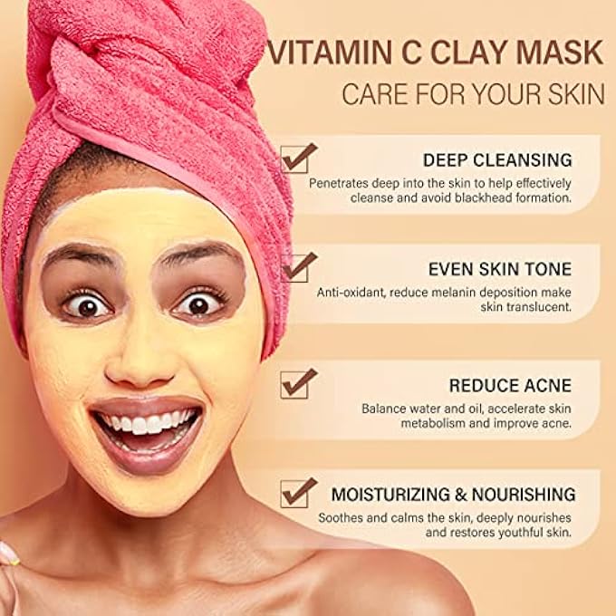 POP MODERN.C TURMERIC VITAMIN C CLAY MASK DEEP CLEANSING FACE MASK SKIN CARE IMPROVE BLACKHEADS ACNE DARK SPOTS AND EVEN OUT SKIN TONE FACIAL MASK CONTROL OIL AND REFINING PORES - Image 2